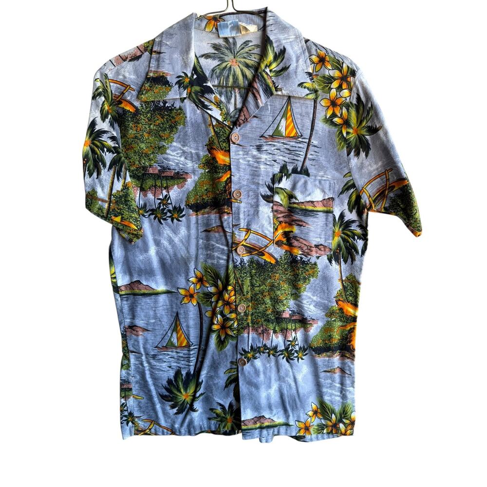 Vintage Tropical Island Hawaiian Aloha Beach Shirt Men's Short Sleeve Size M